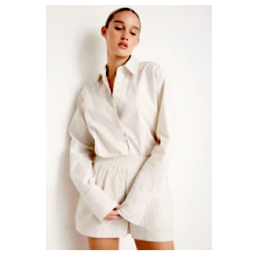 Good American Oversized Striped Poplin Shirt and short SET nwt